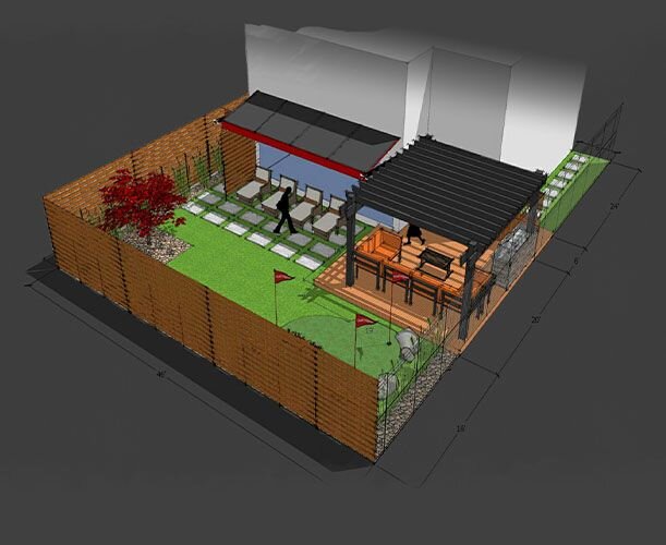 landscape design of residential backyard